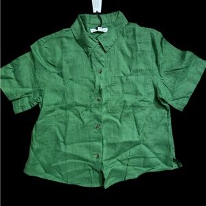 Banana Republic Linen Green Short Sleeve Button-Up Shirt